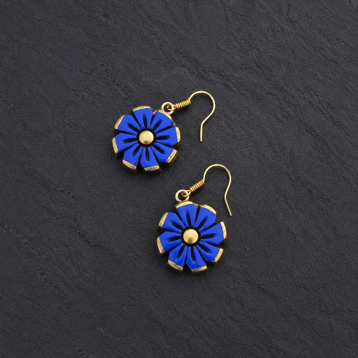 Royal Blue Daisy Terracotta Drop Earrings