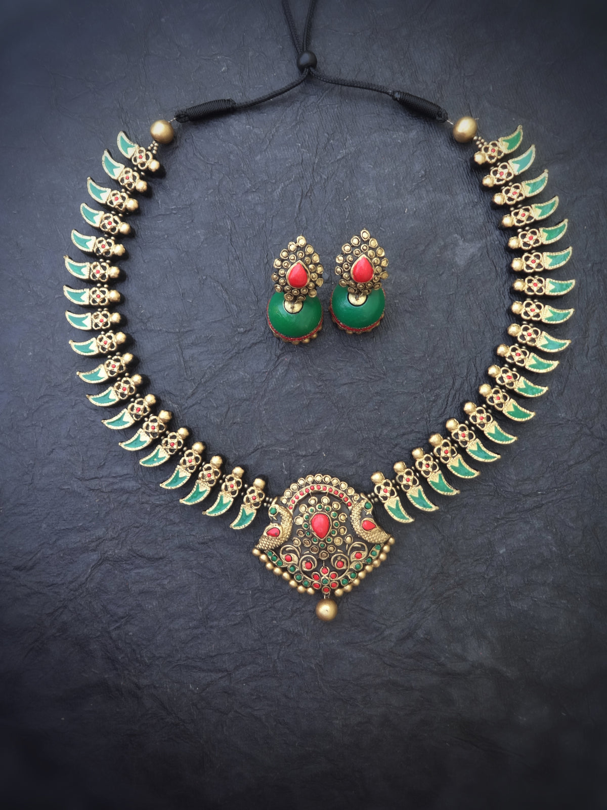 Indus Terracotta Dhanam — Green & Gold Necklace Set