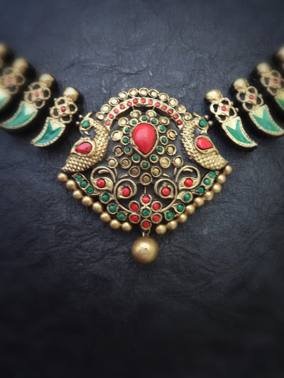 Indus Terracotta Dhanam — Green & Gold Necklace Set