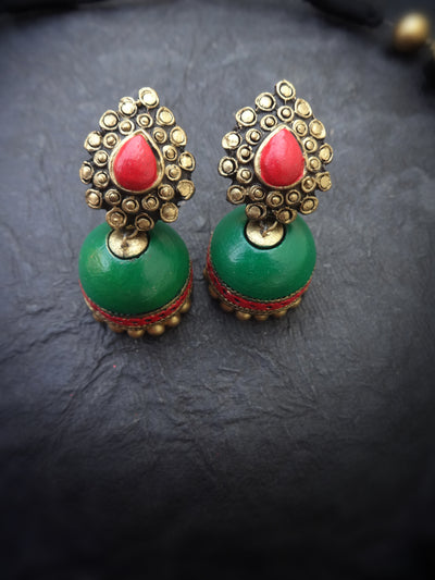 Indus Terracotta Dhanam — Green & Gold Necklace Set