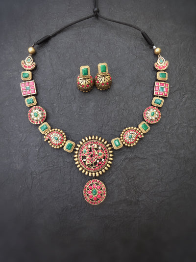 Indus Terracotta Bhoomika — Pink & Gold Necklace Set