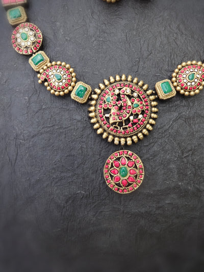 Indus Terracotta Bhoomika — Pink & Gold Necklace Set
