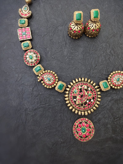 Indus Terracotta Bhoomika — Pink & Gold Necklace Set