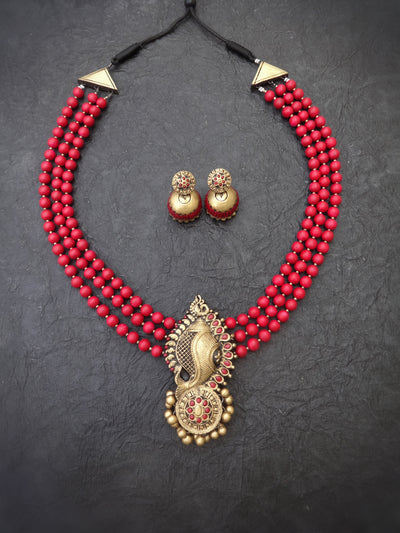 Indus Terracotta semmalar— red & Gold Necklace Set