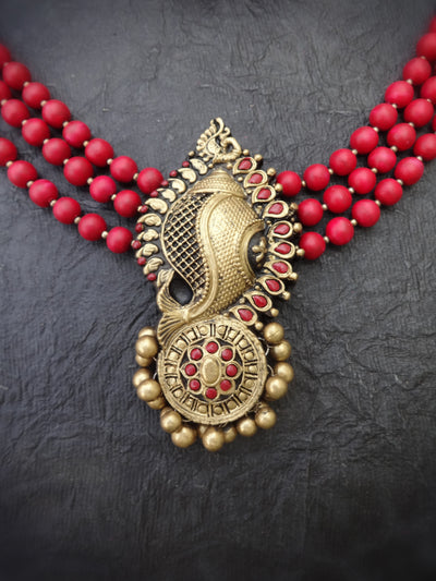 Indus Terracotta semmalar— red & Gold Necklace Set