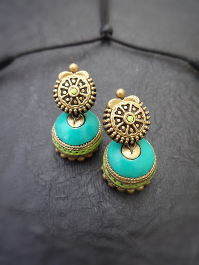 Indus Terracotta Eshwari — Teal & Gold Necklace Set