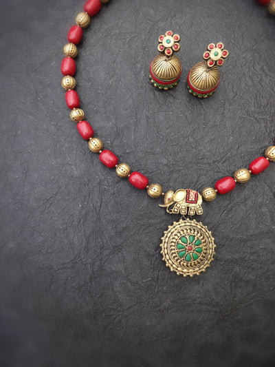 Indus Terracotta Fathima — Pink & Gold Necklace Set