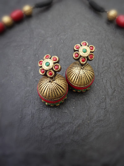 Indus Terracotta Fathima — Pink & Gold Necklace Set