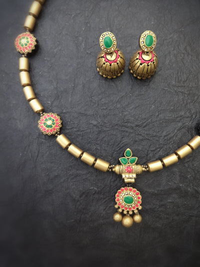 Indus Terracotta Hamsini — Pink & Gold Necklace Set