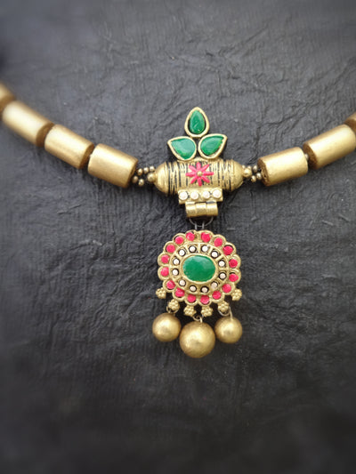 Indus Terracotta Hamsini — Pink & Gold Necklace Set