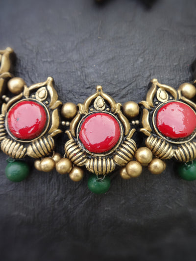 Indus Terracotta Jayanthi — Pink & Gold Necklace Set