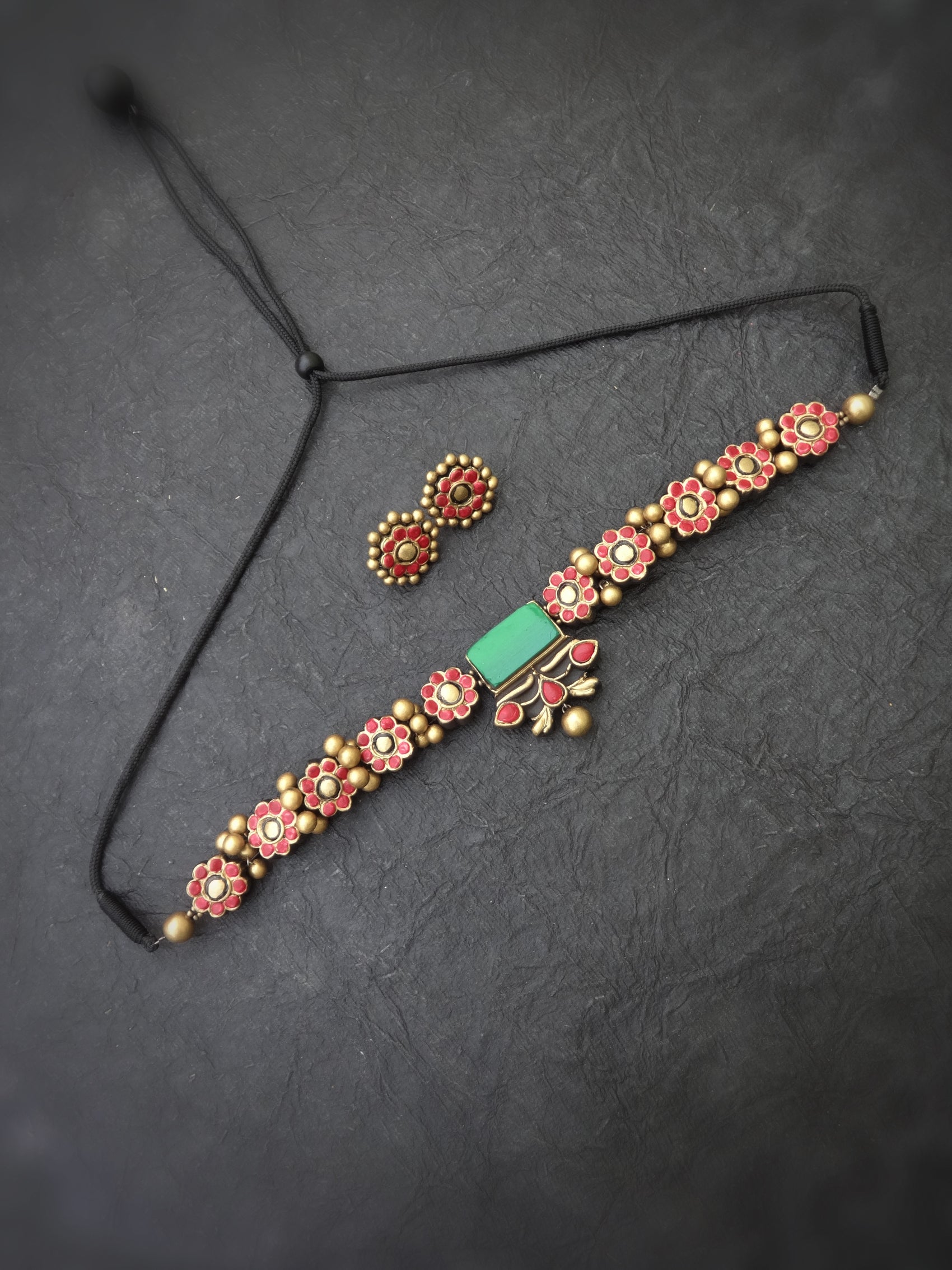 Indus Terracotta Aira — red & Gold Necklace Set