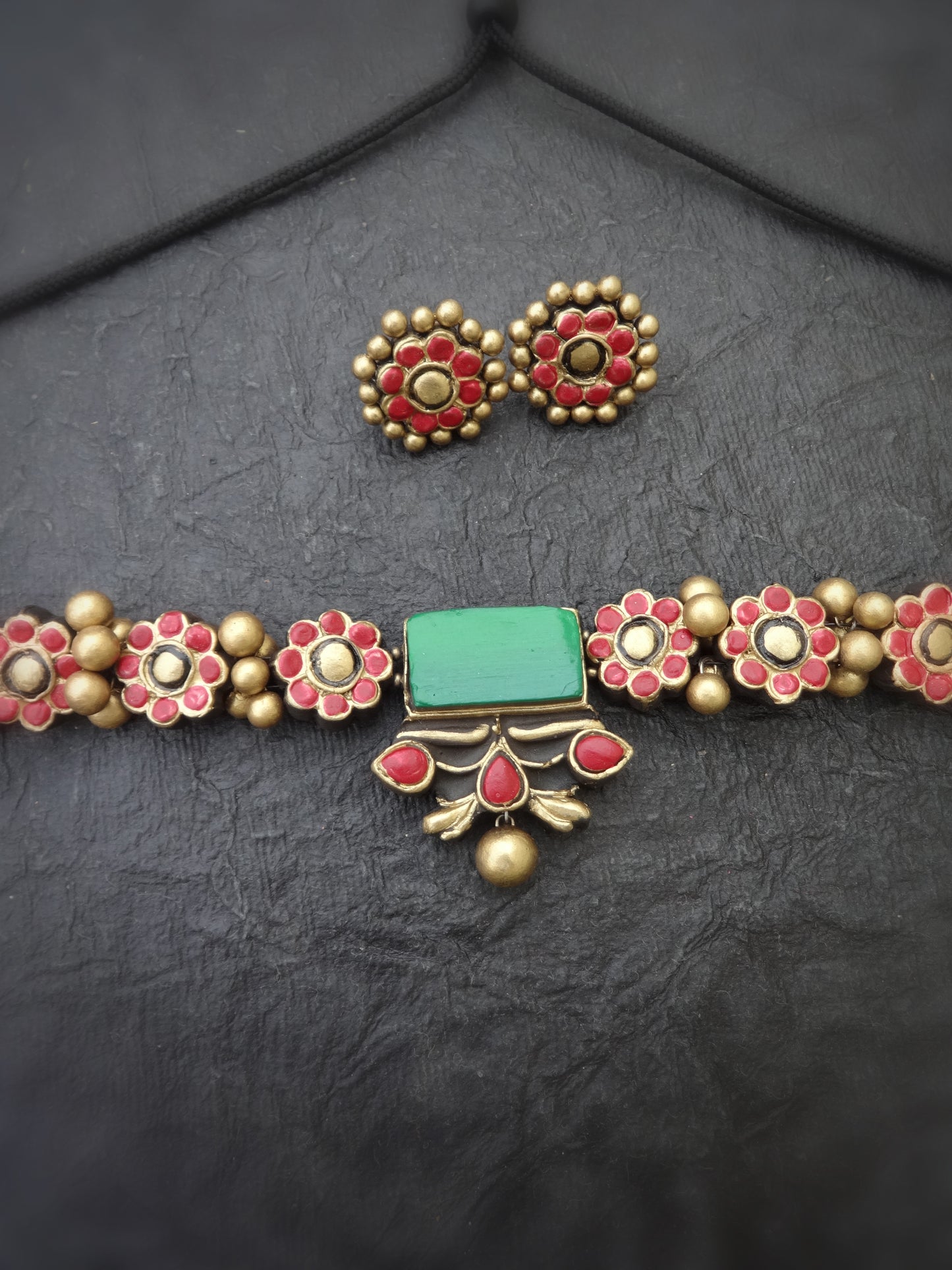 Indus Terracotta Aira — red & Gold Necklace Set