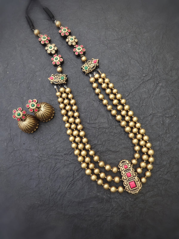Indus Terracotta Pushpa — Multi Color Necklace Set