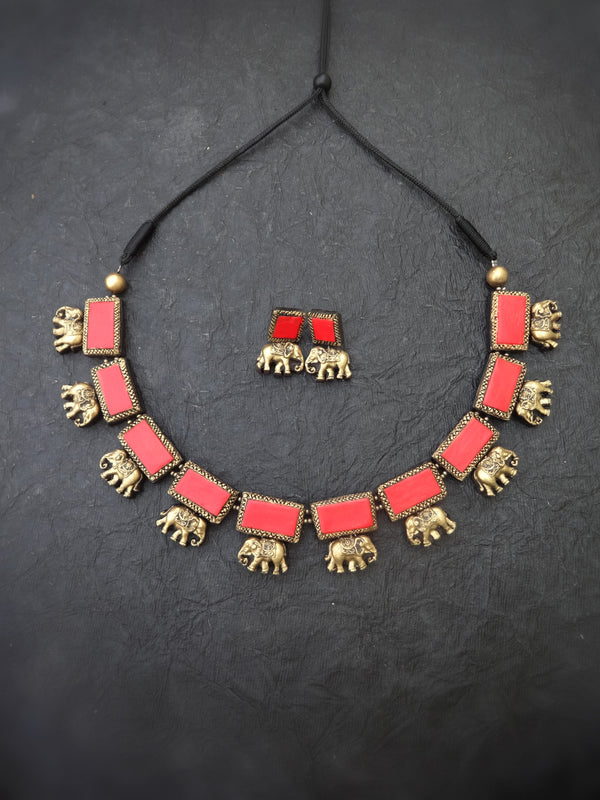 Indus Terracotta Swarna — Pink & Gold Necklace Set