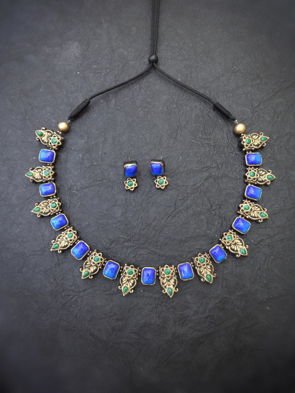 Indus Terracotta Akshaya — Blue & Gold Choker Set