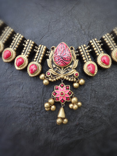 Indus Terracotta Brindha — Pink & Gold Choker Set