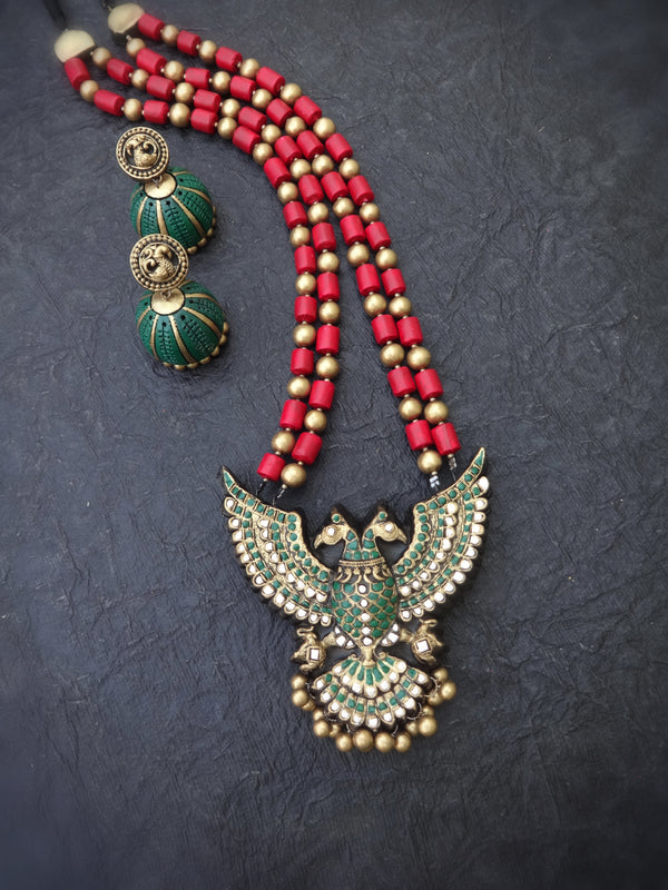 Indus Terracotta Girija — Pink & Gold Necklace Set