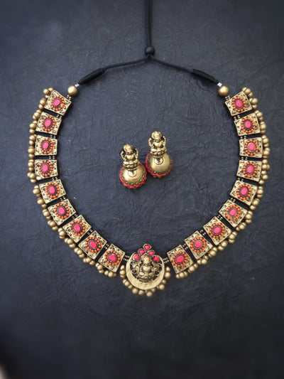 Indus Terracotta Niranjana — Red & Gold Necklace Set
