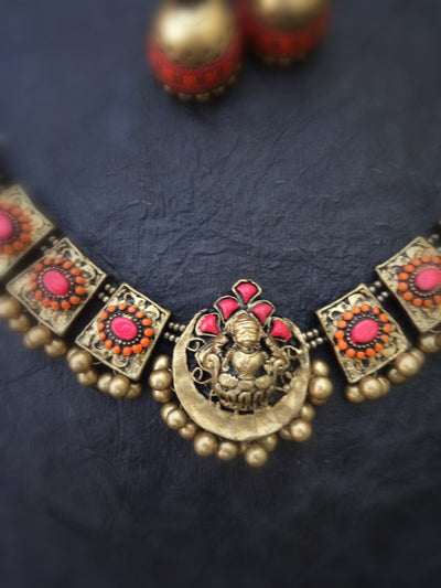 Indus Terracotta Niranjana — Red & Gold Necklace Set
