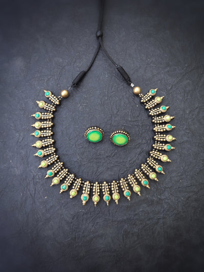 Indus Terracotta Ragini — Teal & Gold Necklace Set