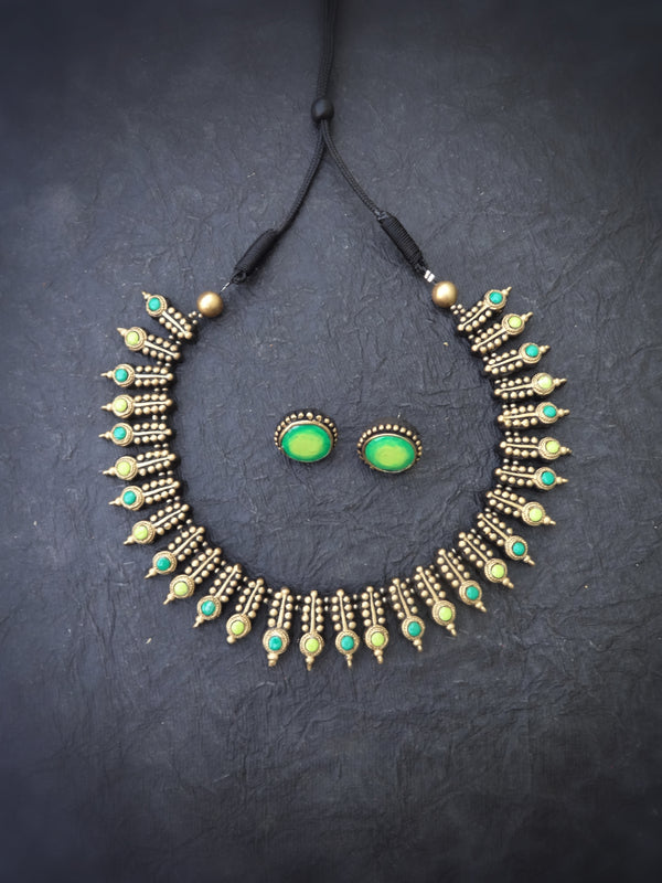 Indus Terracotta Ragini — Teal & Gold Necklace Set