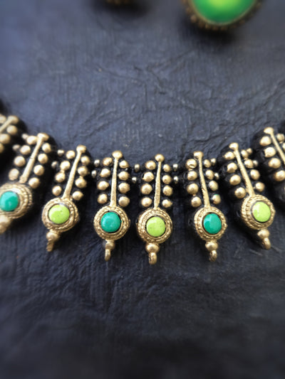 Indus Terracotta Ragini — Teal & Gold Necklace Set
