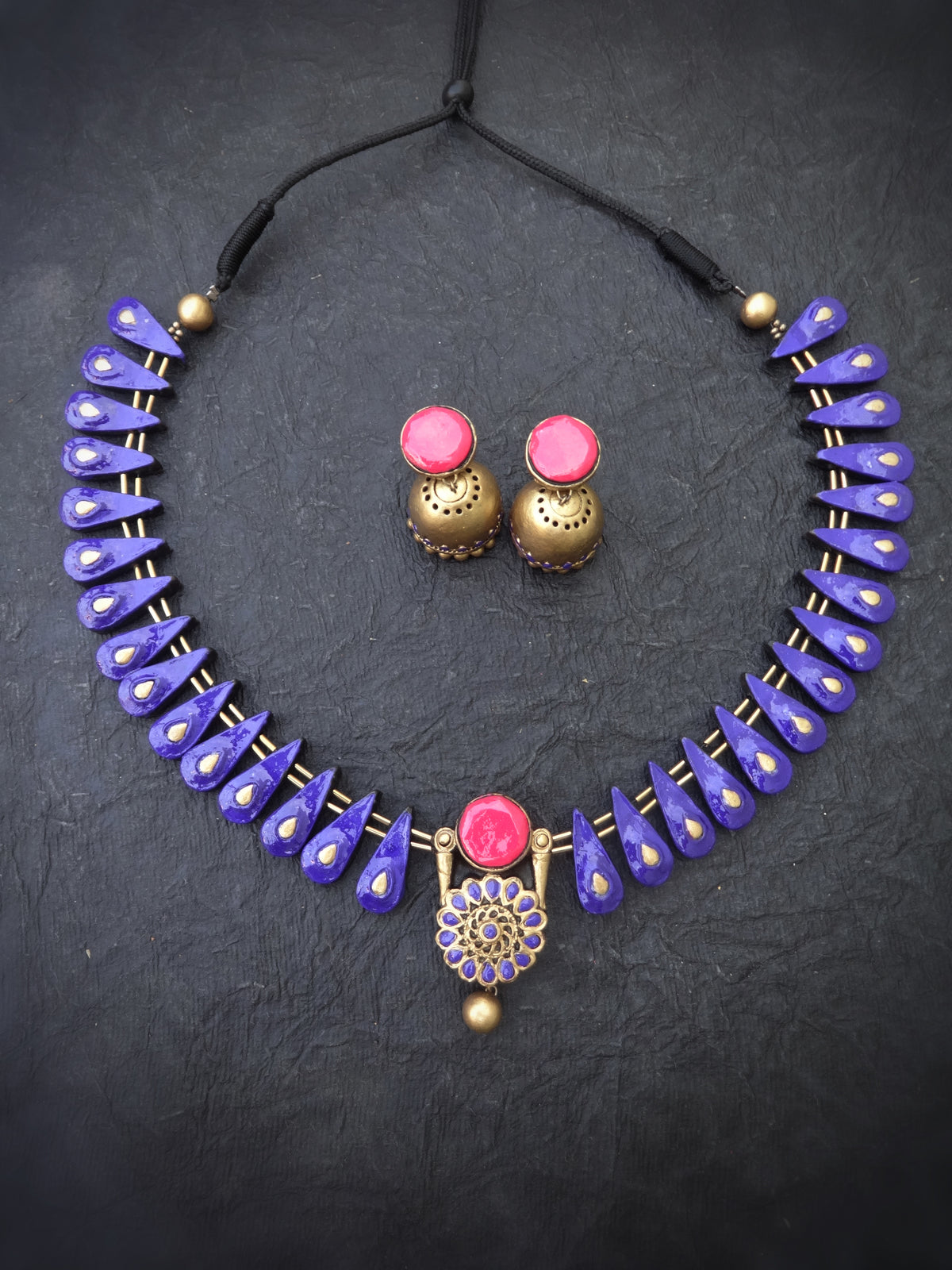 Indus Terracotta Selvamani — Pink & Gold Necklace Set