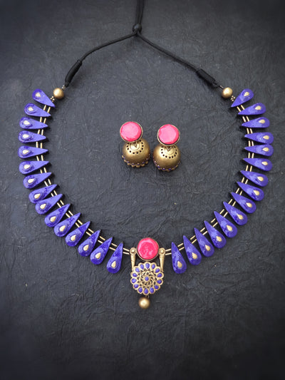 Indus Terracotta Selvamani — Pink & Gold Necklace Set