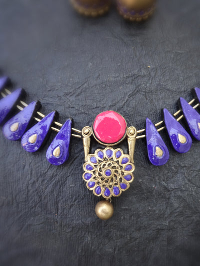 Indus Terracotta Selvamani — Pink & Gold Necklace Set