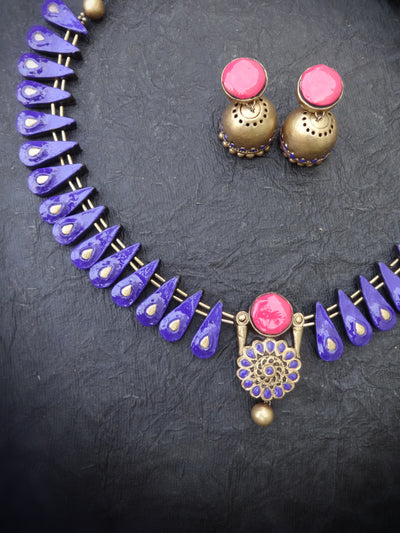 Indus Terracotta Selvamani — Pink & Gold Necklace Set