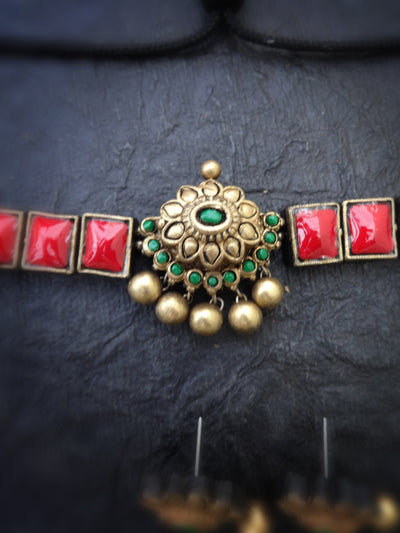 Indus Terracotta Pooni— red & Gold Necklace Set