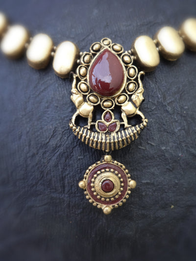 Indus Terracotta Bhavya — Antique Gold Necklace Set