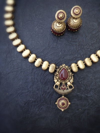 Indus Terracotta Bhavya — Antique Gold Necklace Set