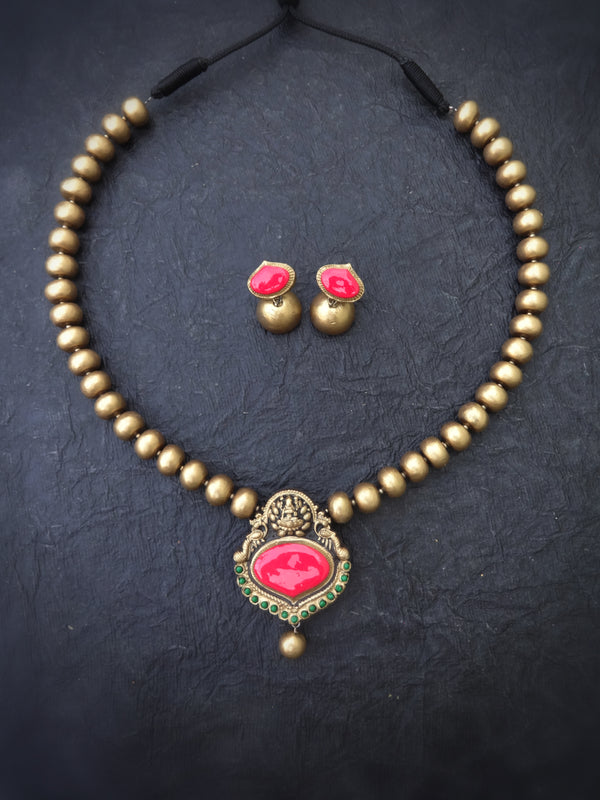 Indus Terracotta Darshini — Pink & Gold Necklace Set