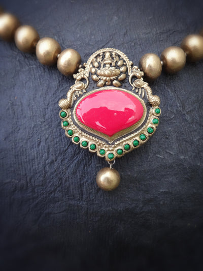Indus Terracotta Darshini — Pink & Gold Necklace Set