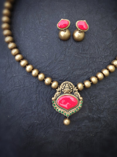 Indus Terracotta Darshini — Pink & Gold Necklace Set