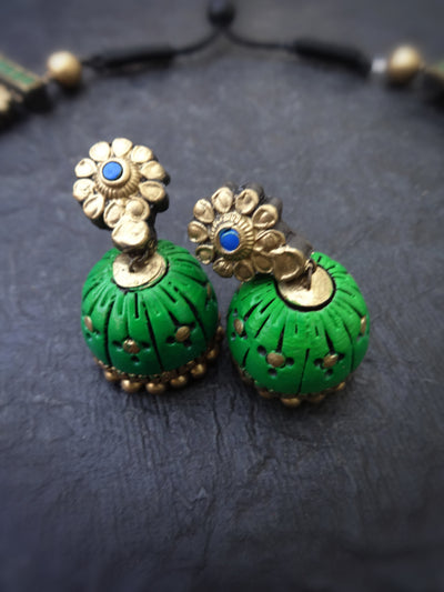 Indus Terracotta Ethiroli — Teal & Gold Necklace Set