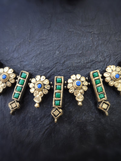 Indus Terracotta Ethiroli — Teal & Gold Necklace Set