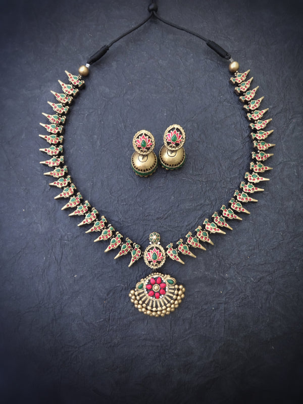Indus Terracotta Hemambari — Multi Color Necklace Set