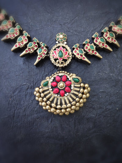 Indus Terracotta Hemambari — Multi Color Necklace Set
