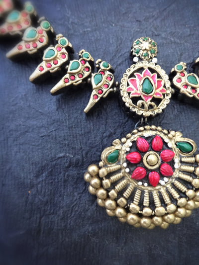 Indus Terracotta Hemambari — Multi Color Necklace Set
