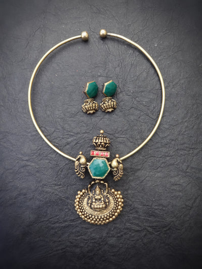 Indus Terracotta Ganga — Teal & Gold Necklace Set