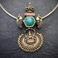 Close view of small-batch teal beads on the Ganga terracotta necklace