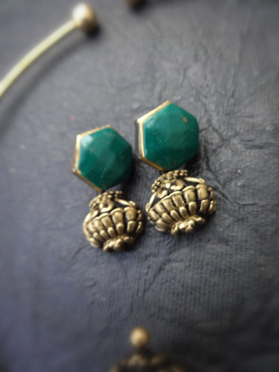 Indus Terracotta Ganga — Teal & Gold Necklace Set