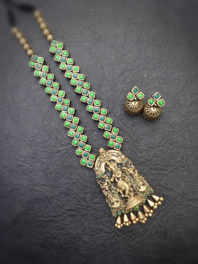 Indus Terracotta Nandhini — Green & Gold Necklace Set