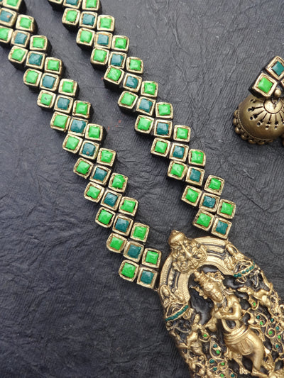 Indus Terracotta Nandhini — Green & Gold Necklace Set