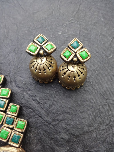 Indus Terracotta Nandhini — Green & Gold Necklace Set