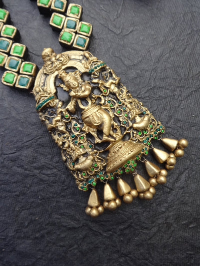 Indus Terracotta Nandhini — Green & Gold Necklace Set