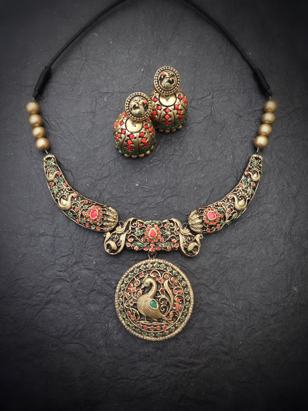 Indus Terracotta Ponni — Antique Gold Necklace Set